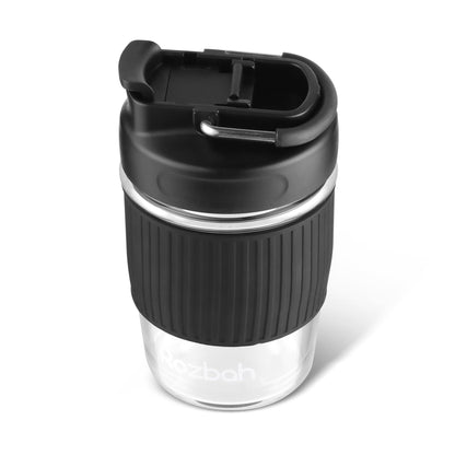 ROZBAH 12oz BPA Free Glass Coffee Cup - Reusable Travel Mug