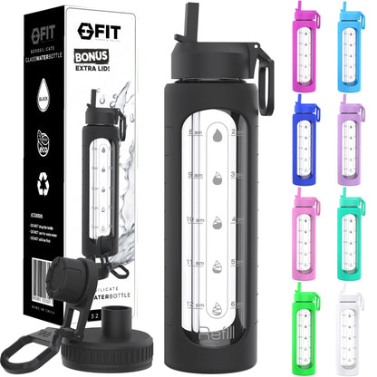 Glass Water Bottle, Wide Mouth, BPA Free Drinking Bottle, 32oz